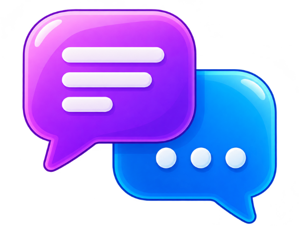 Speech bubbles representing live questions and answers